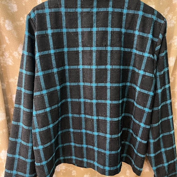 Christopher & Banks Black and Blue Plaid Button-Up Shirt Blazer perfect - Picture 5 of 5